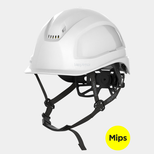 Ceros XP450A with Mips white vented safety helmet with chin strap.