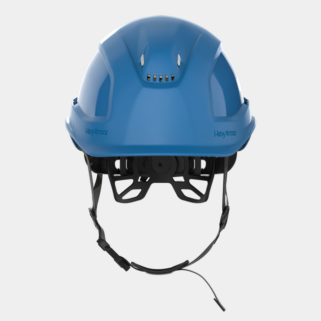 Ceros XP450A with Mips blue chin strap safety helmet as shown from the front.