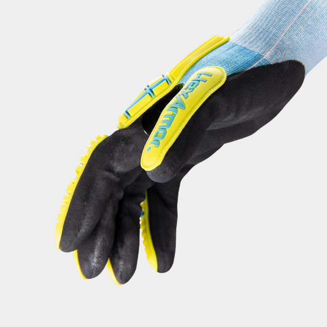 Side view of Helix 3010 impact gloves, showcasing the seamless knit and reinforced thumb saddle.