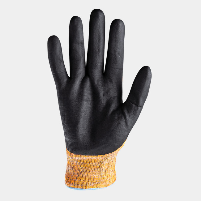 Palm view of Helix 1092 nitrile coated gloves, showcasing the foam nitrile coating.