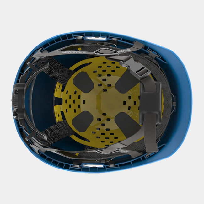 Ceros XP450A with Mips blue safety helmet showcasing the suspension system on the underside of the helmet.