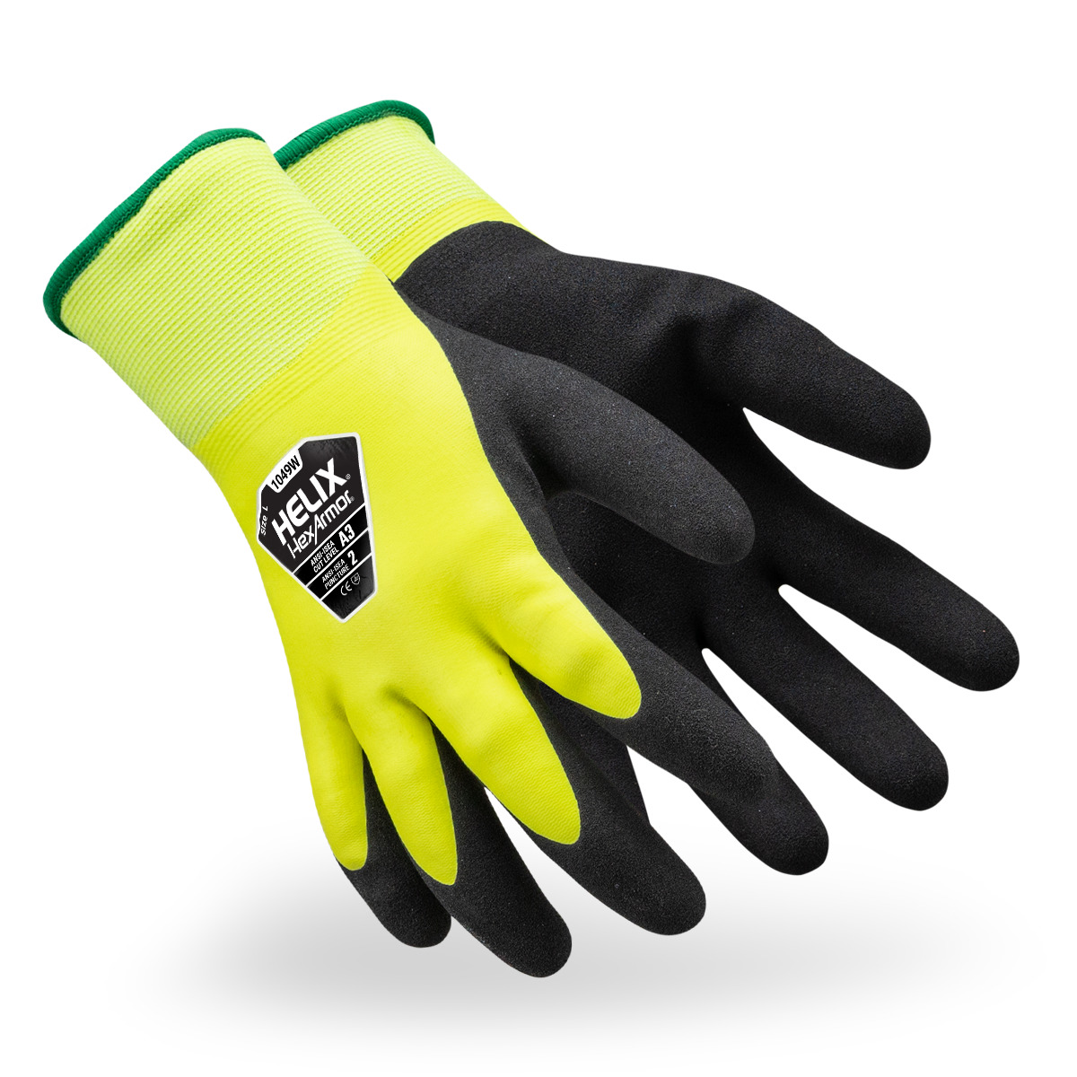 Helix 1049W double-dipped latex full coating gloves as they might appear on your hands
