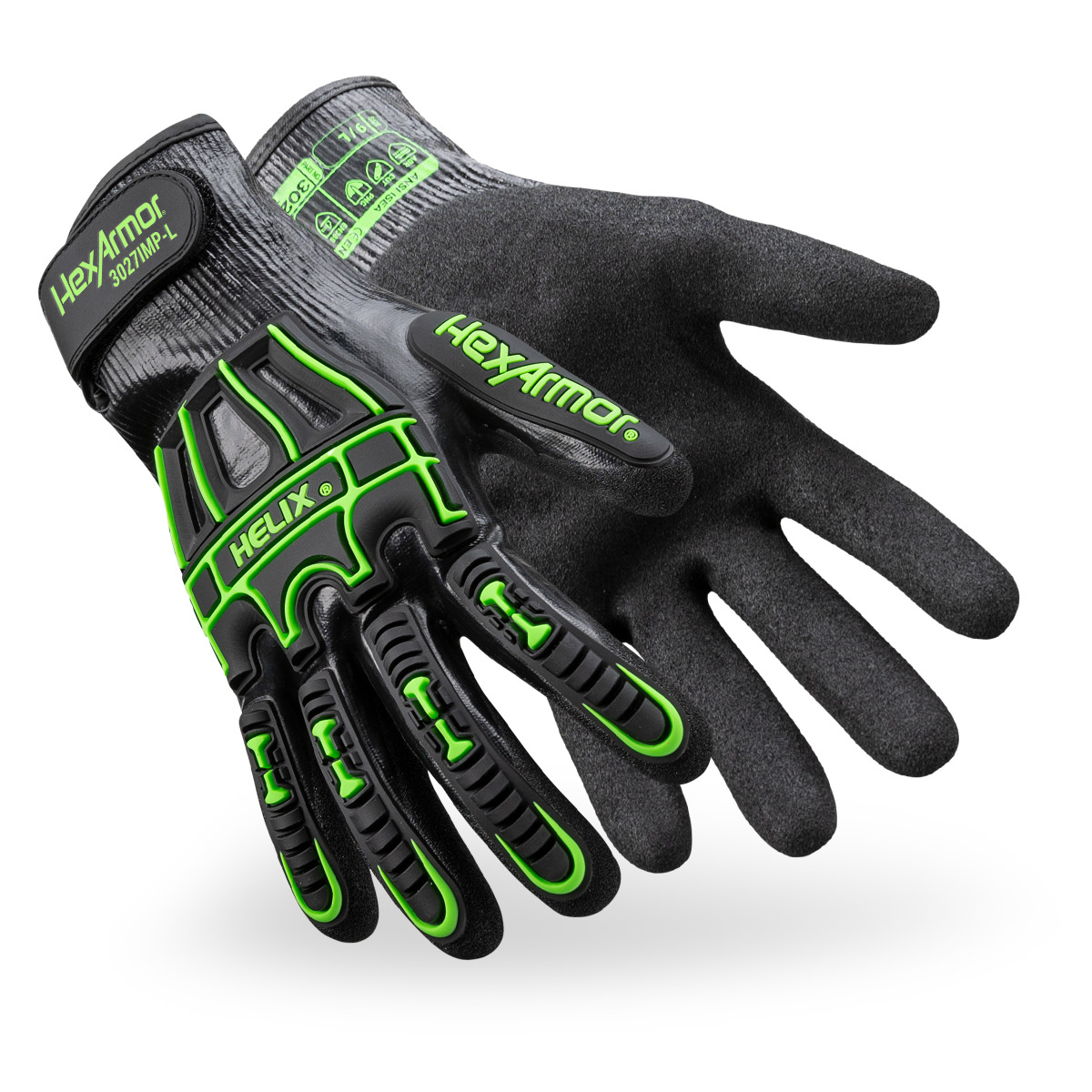 Black Helix 3027IMP water-resistant impact gloves side by side as they might appear on your hands.
