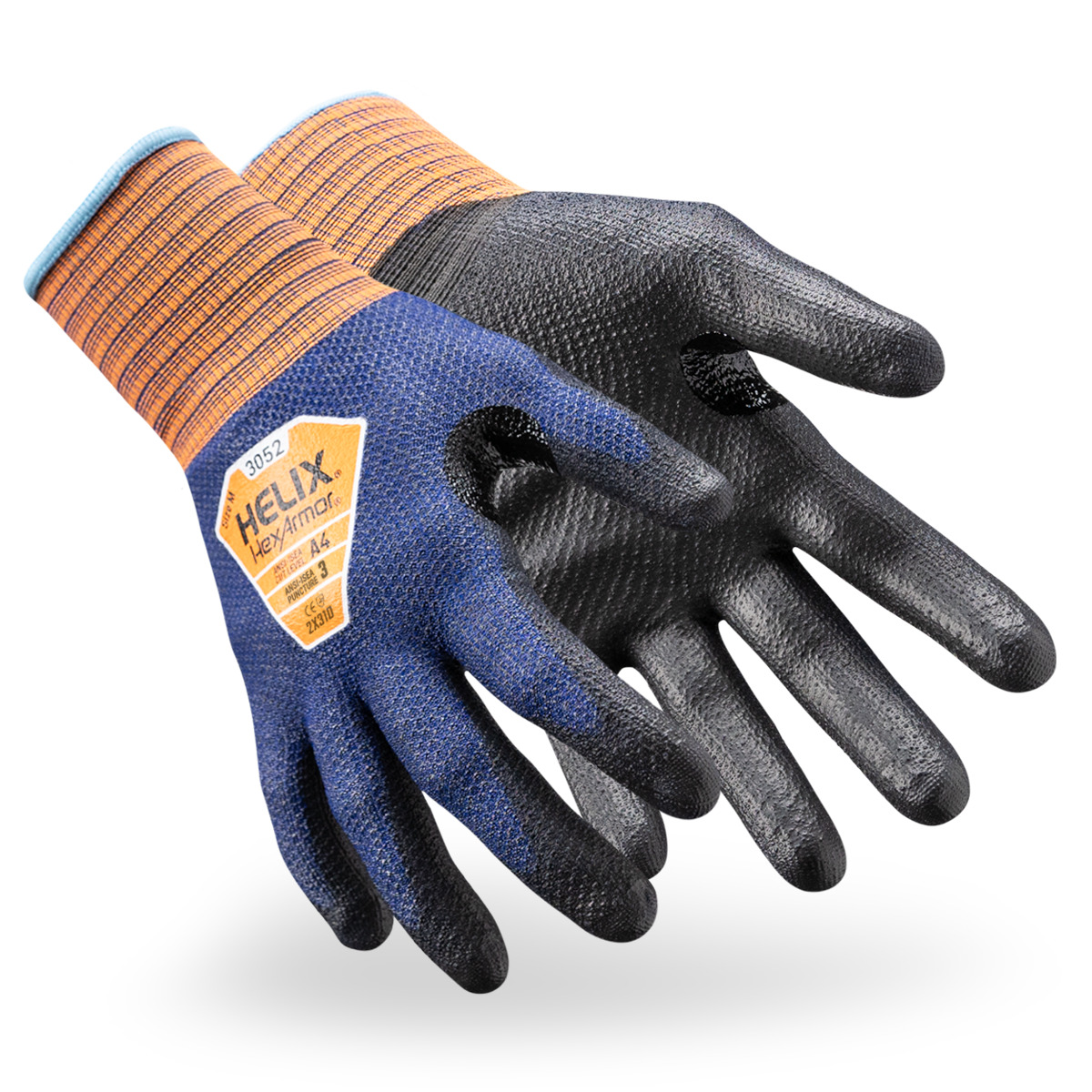 Dark blue Helix 3052 extreme comfort and ultra-thin gloves shown side by side as they might appear on your hands.