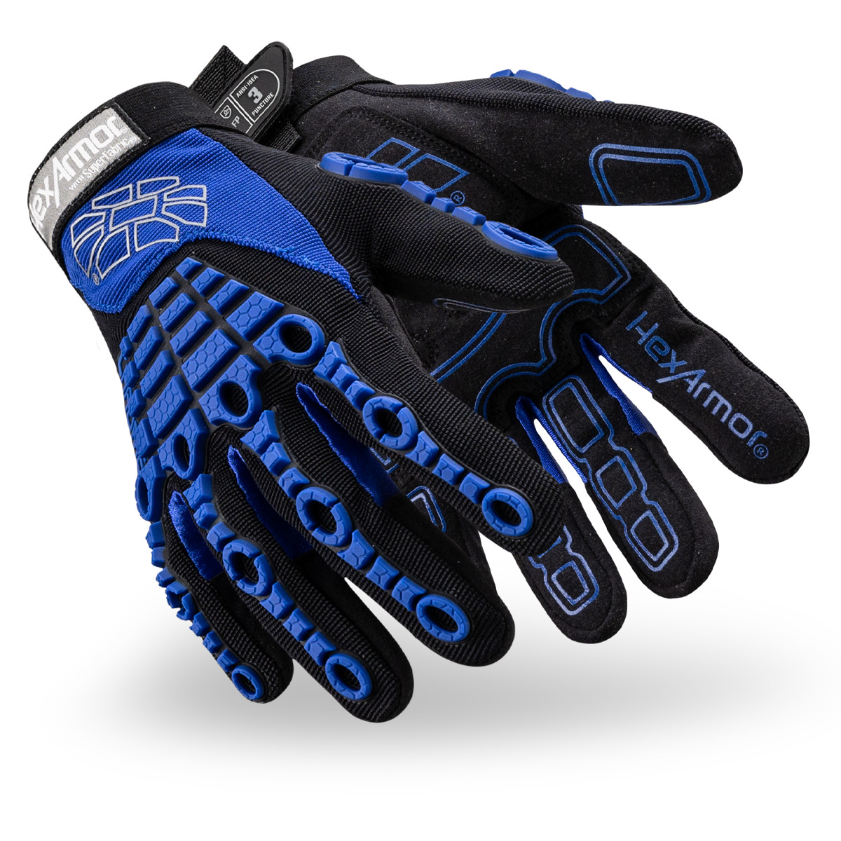 Blue and black Chrome Series 4024 cut-resistant safety gloves as they might appear on your hands.