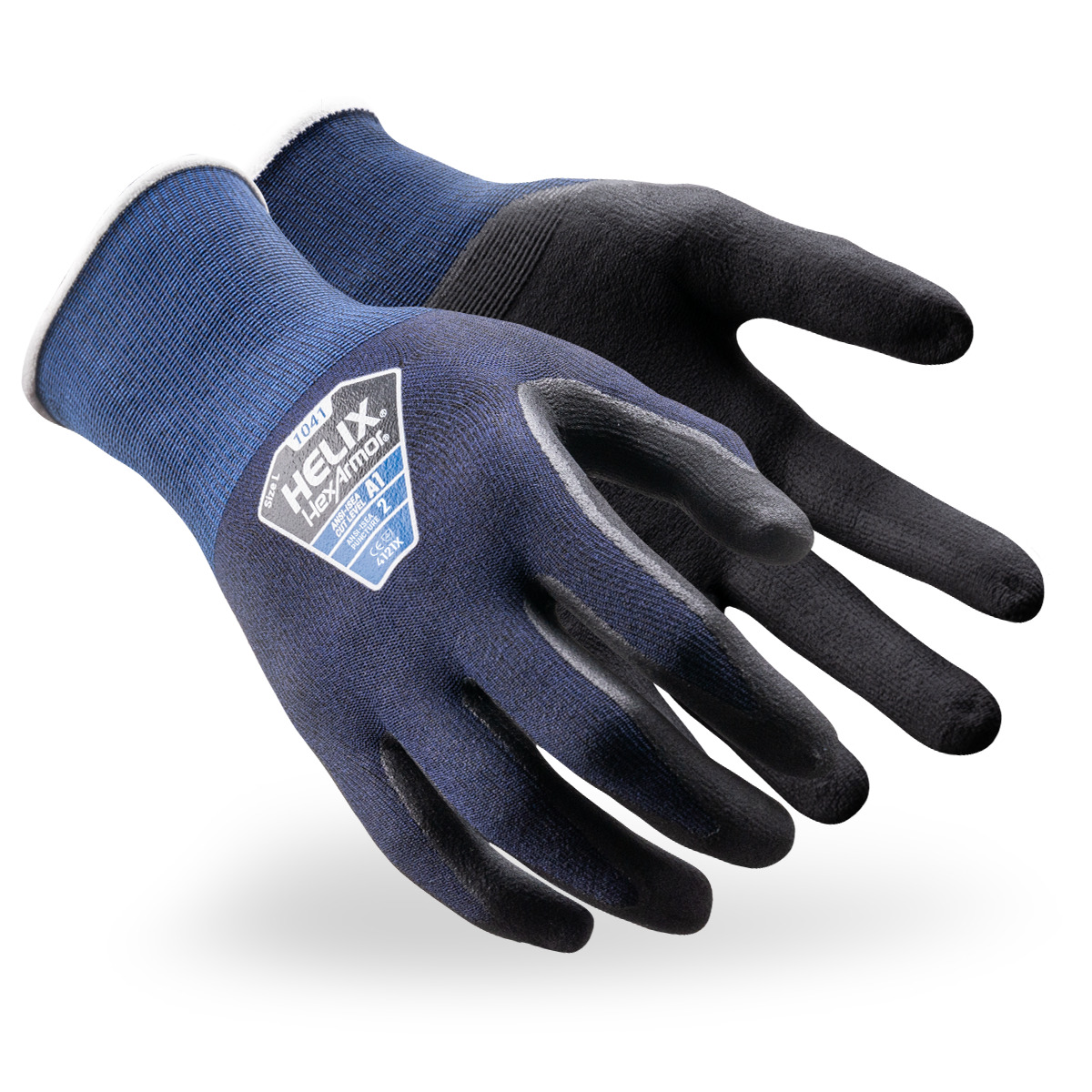 Dark blue Helix 1041 eco gloves shown side by side as they might appear on your hands.