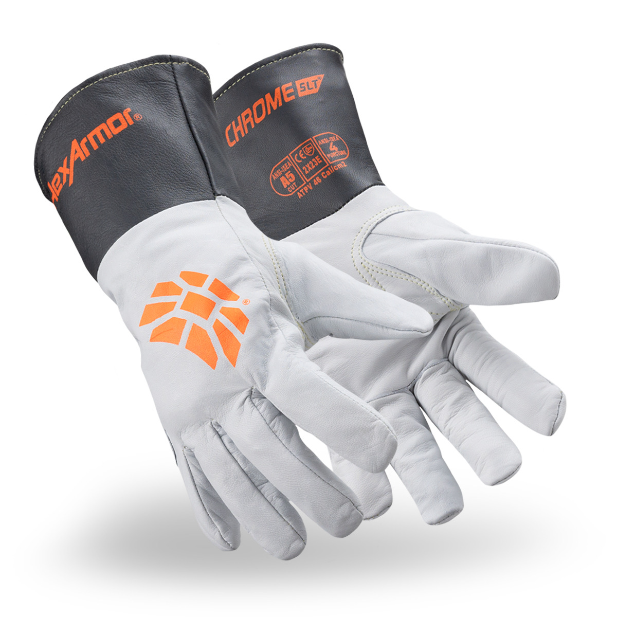 Chrome SLT 4062 gauntlet heat resistant safety gloves as they might appear on your hands.