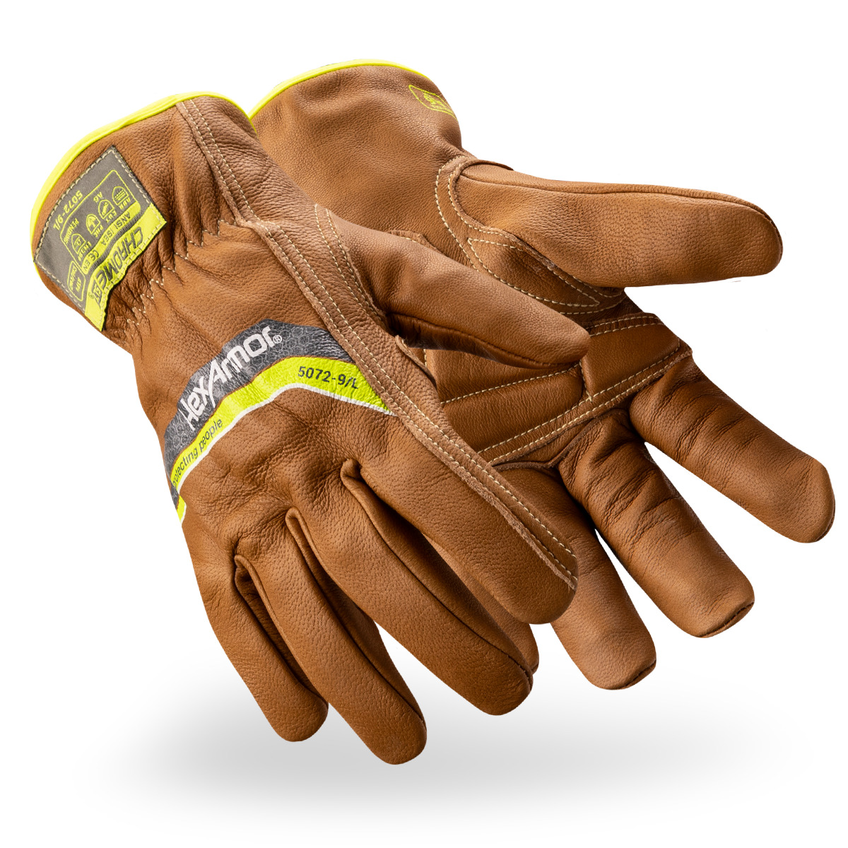 Pair of pfas-free chrome slt 5072 padded palm work gloves with sustainable leather treatment.