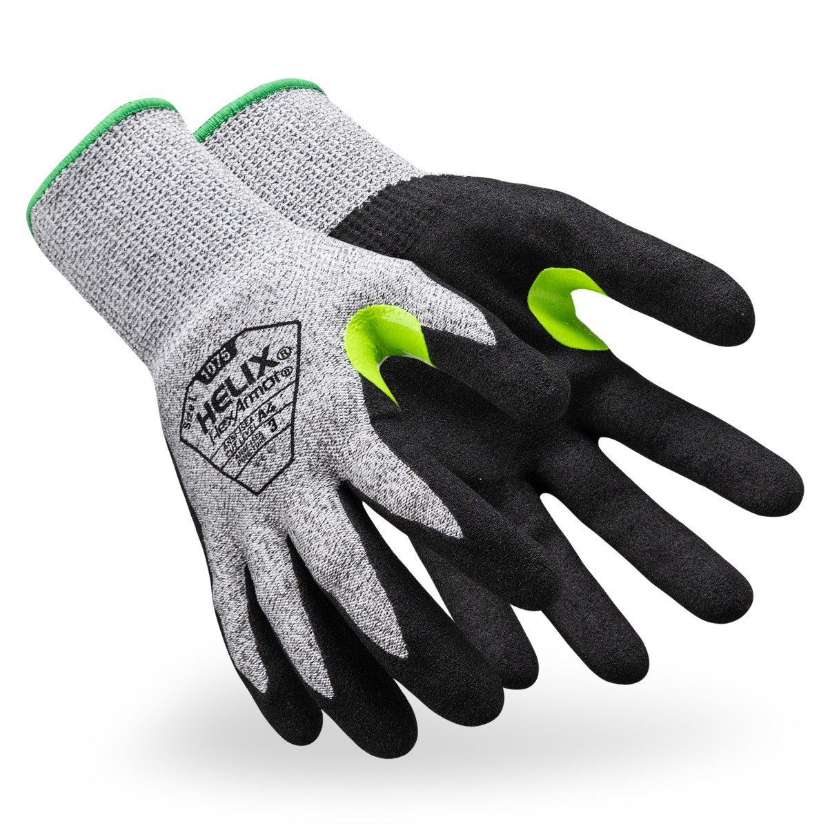 Gray and black Helix 1075 general-purpose gloves shown side by side as they might appear on your hands.