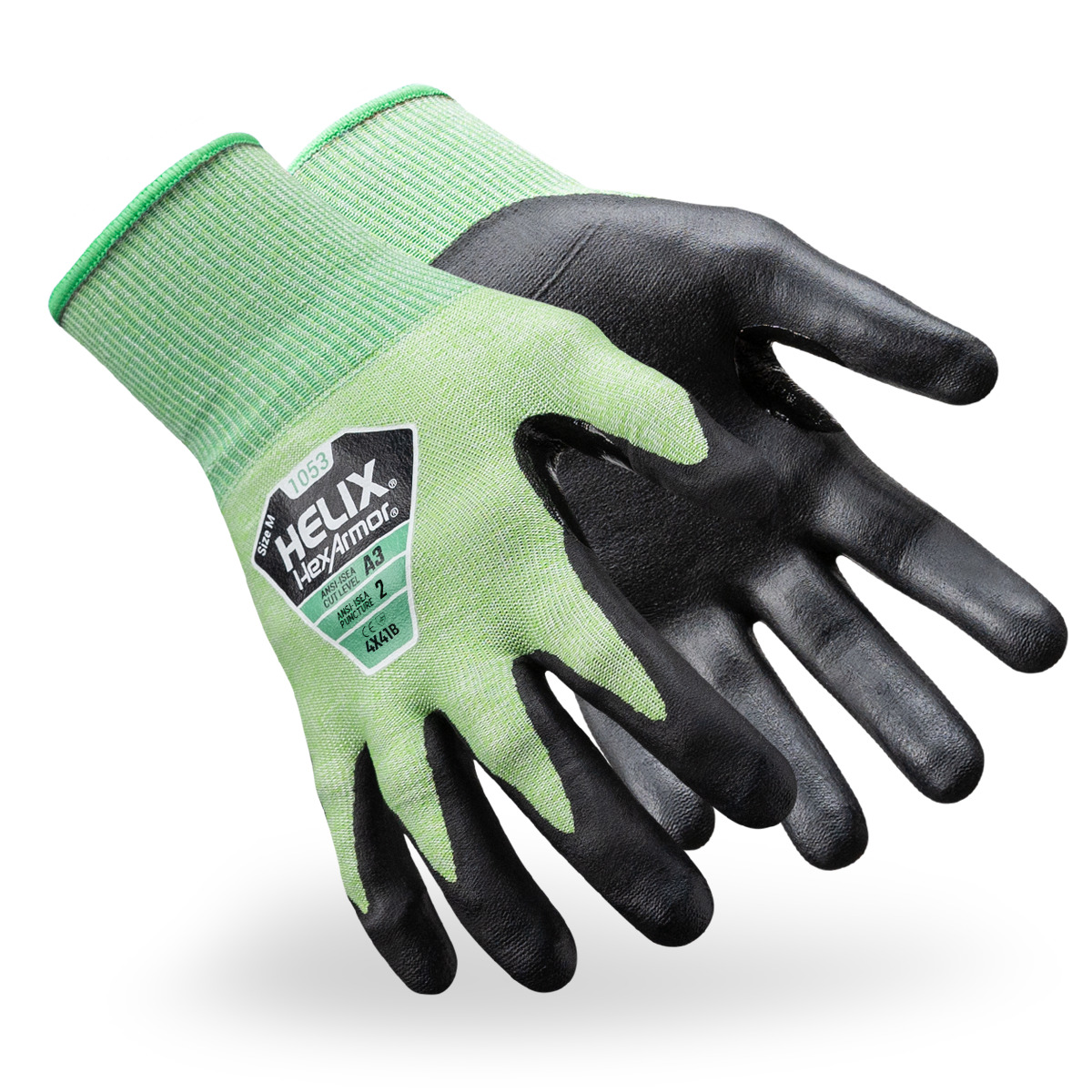 The Helix 1053 safety gloves as they might appear on your hands.