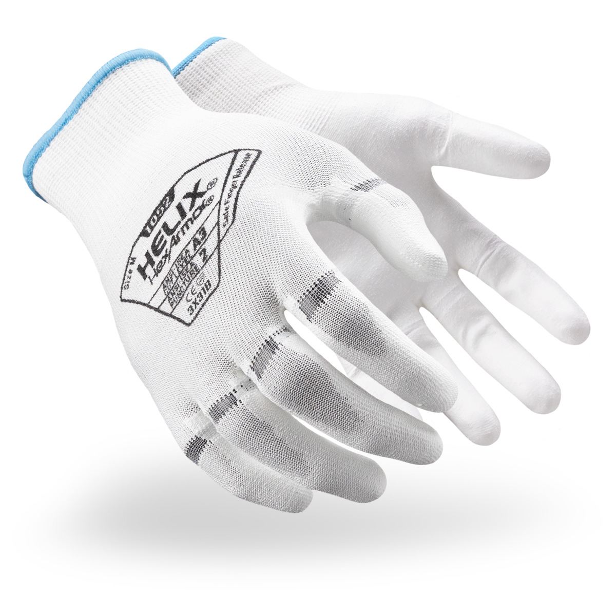 White Helix 1052 cut-resistant gloves shown side by side as they might appear on your hands.
