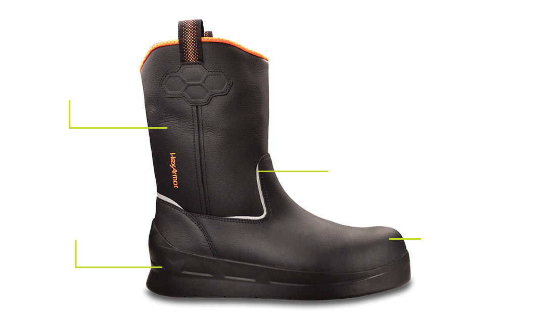 Side of HeatArmor™ Wellington boot showing hotspot sections of the boot