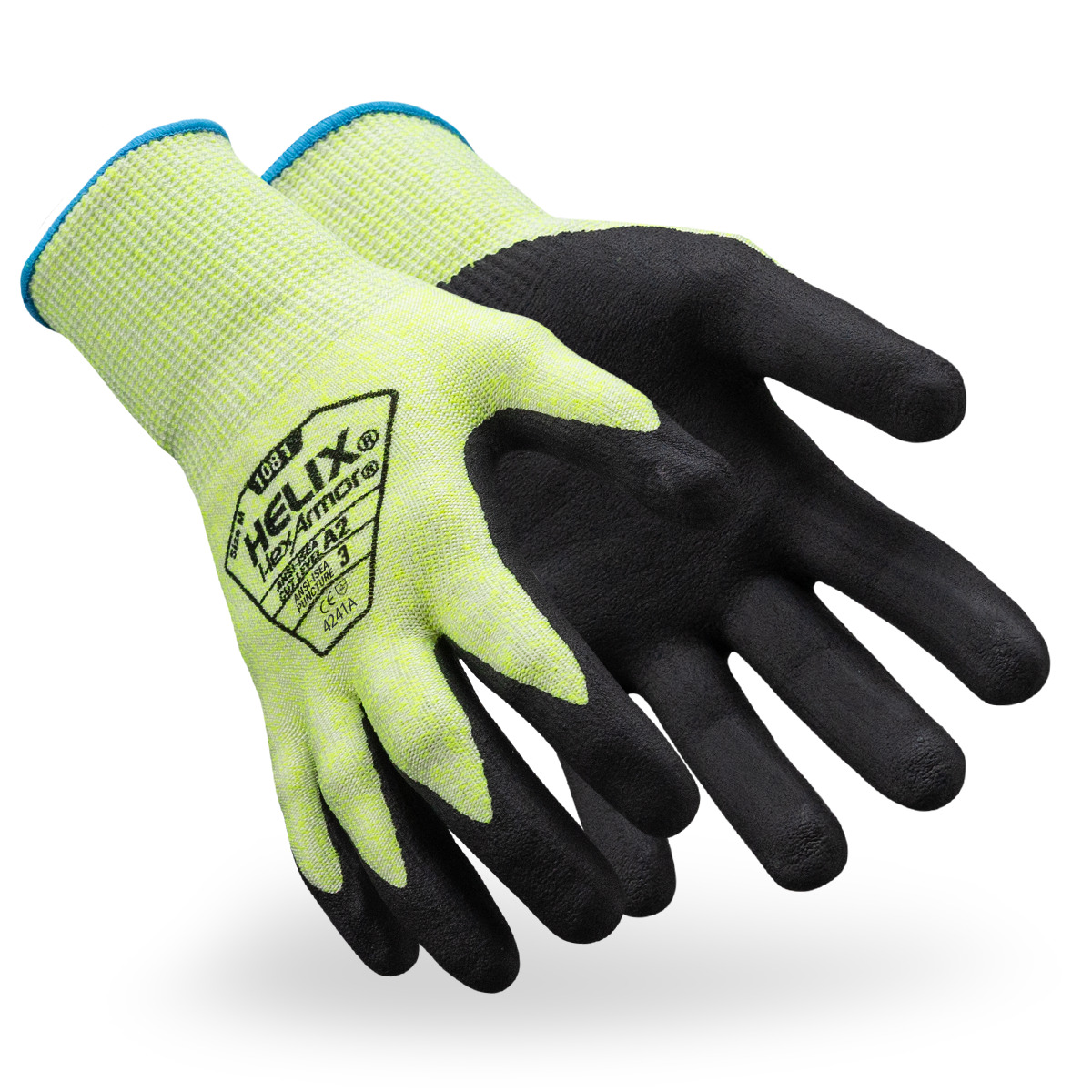 The Helix 1081 safety gloves as they might appear on your hands.