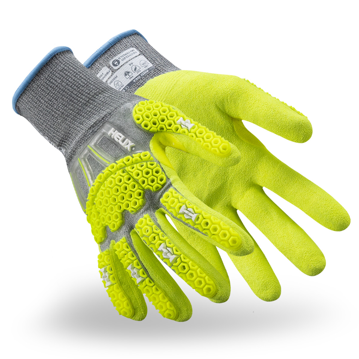 View of the Helix 3014IMP eco-friendly impact gloves as they might appear on your hands.