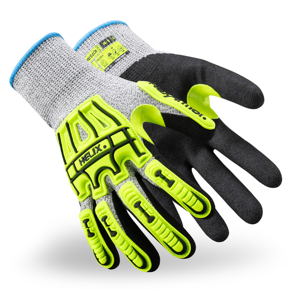 View of the Helix 1075IMP impact gloves side by side as they might appear on your hands. 