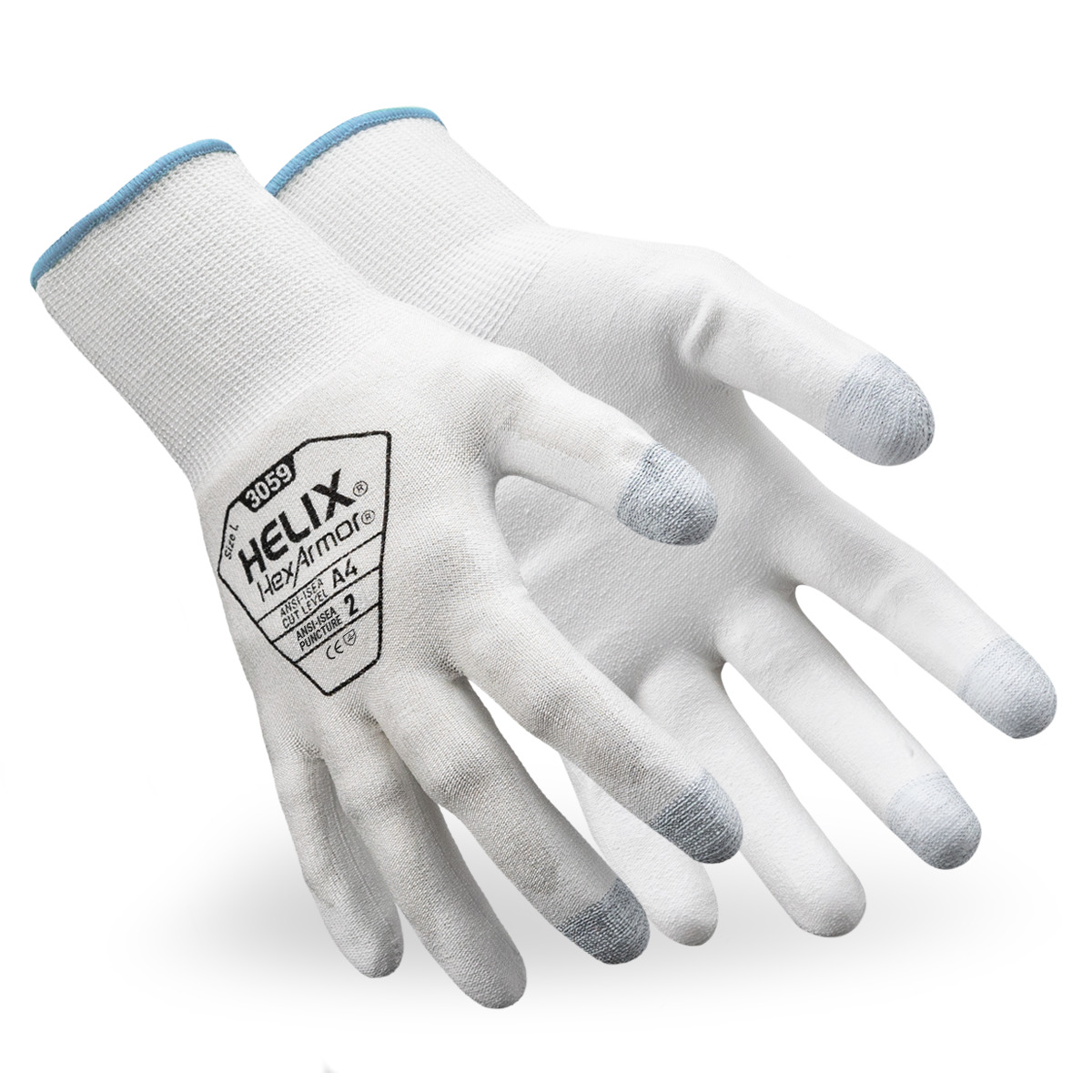 White Helix 3059 general purpose safety gloves as they might appear on your hands.