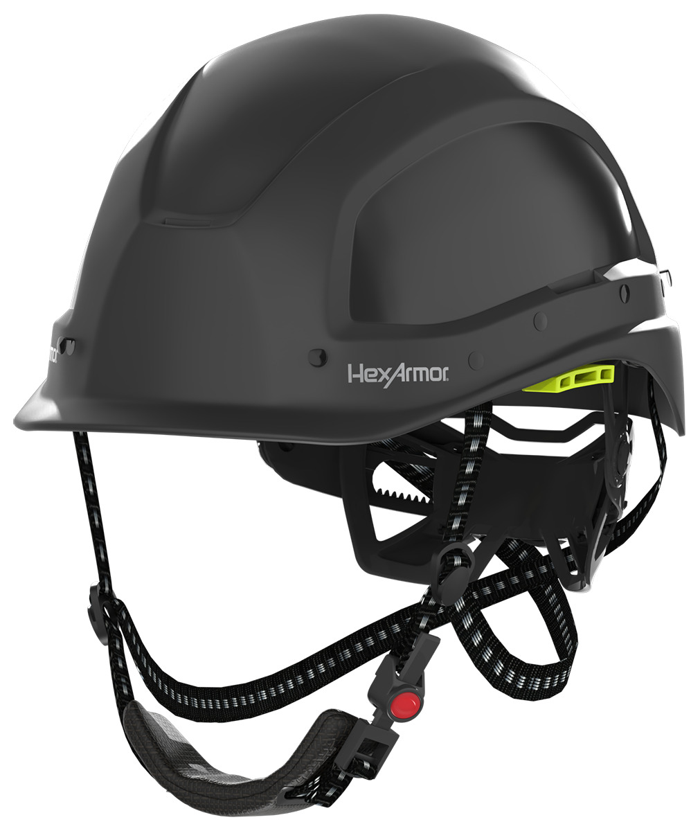 Ceros XA250 black safety helmet with chin strap. 