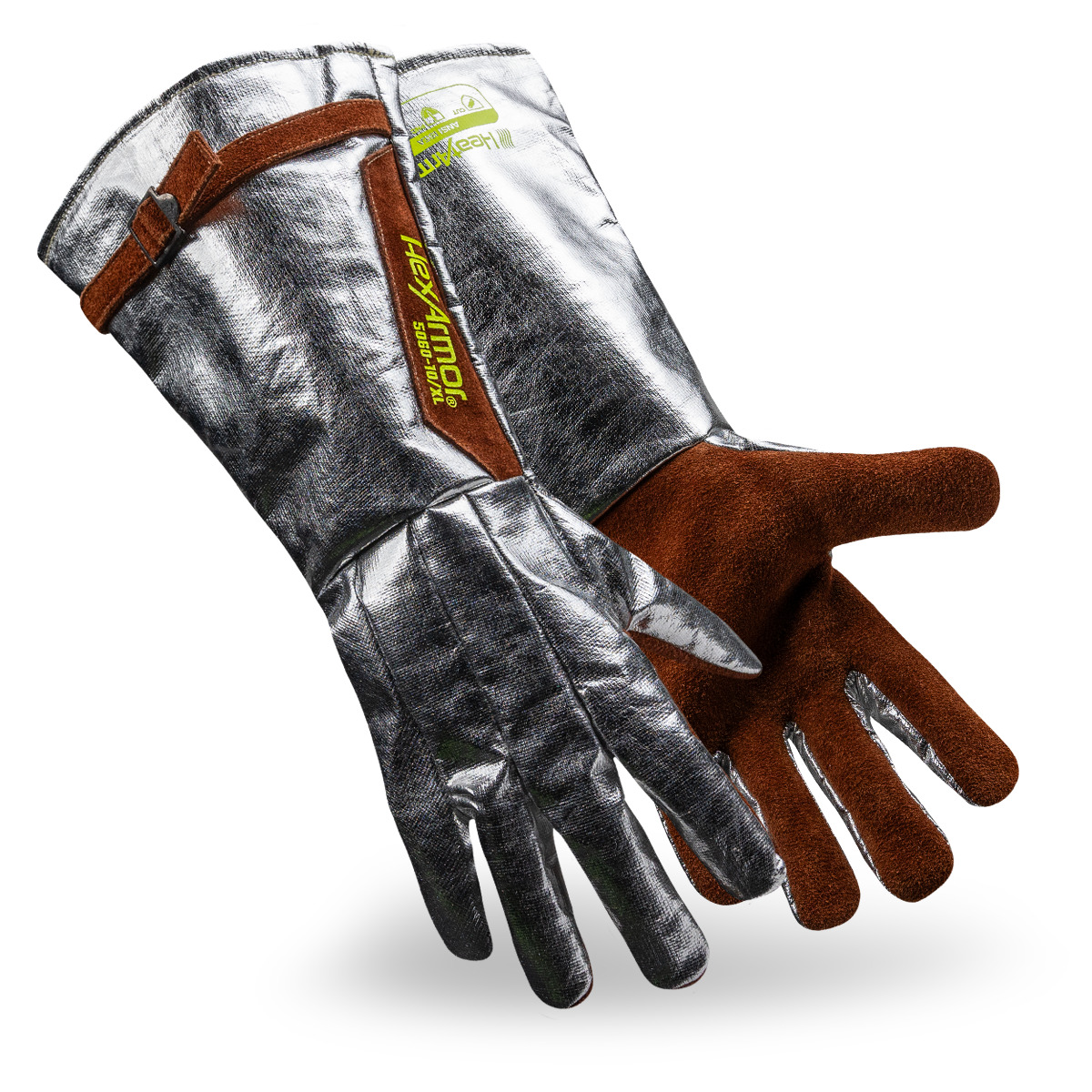 Side-by-side HeatArmor 5060 welding gloves as they might appear on your hands.