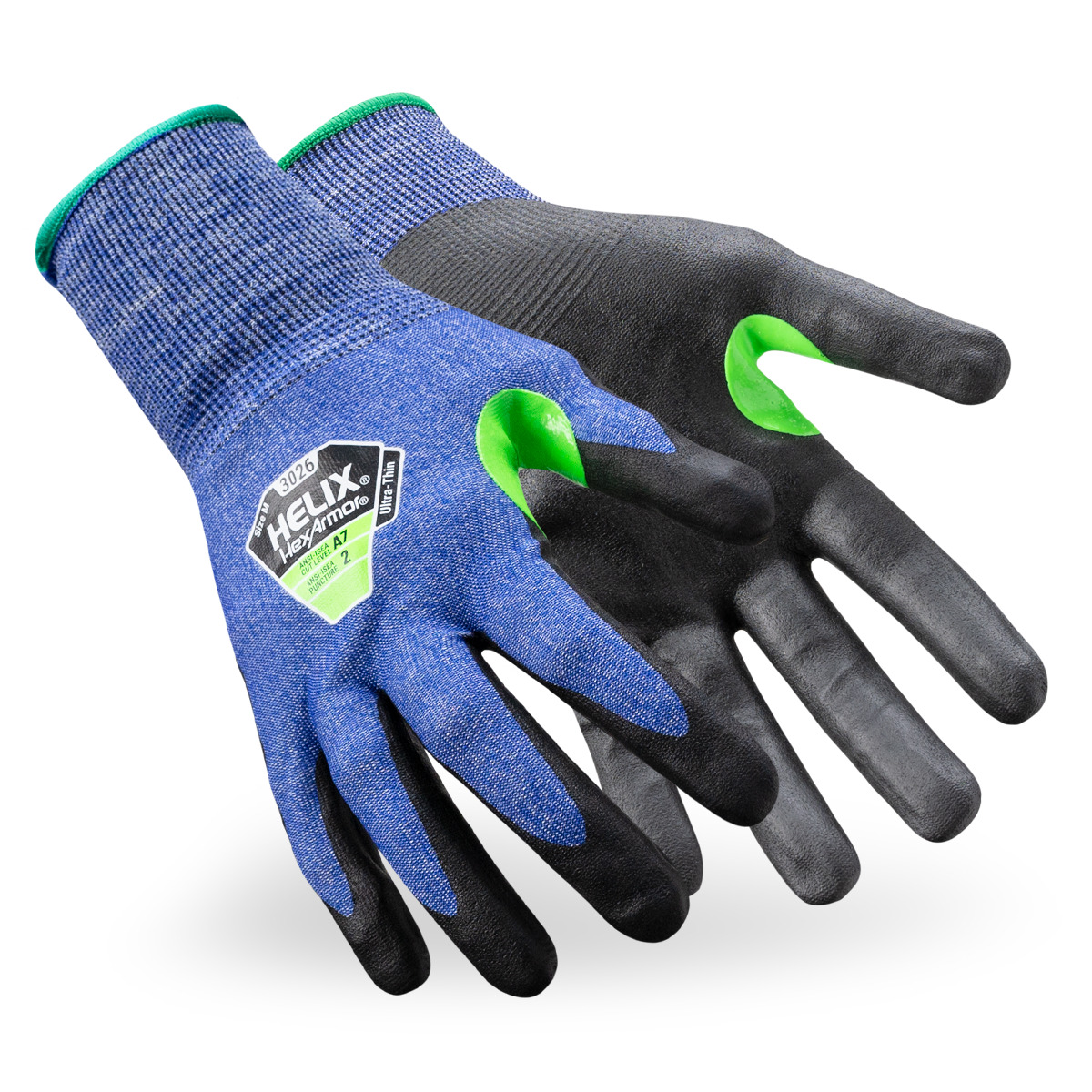 Blue Helix 3026 cut-resistant gloves shown side by side as they might appear on your hands.
